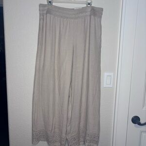 JM Collection Sugar Sand Wide-Leg Pants with Crochet Detail